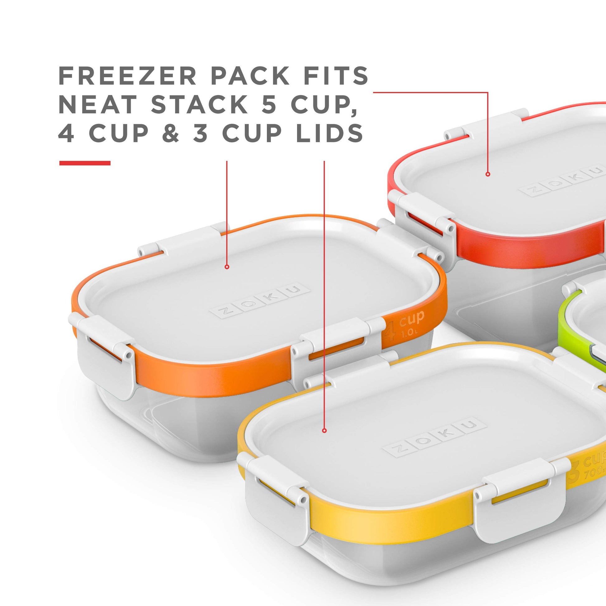 Zoku Neat Stack - Pack de 4 paquetes de congeladores reutilizables, ultradelgados, no tóxicos, sin BPA