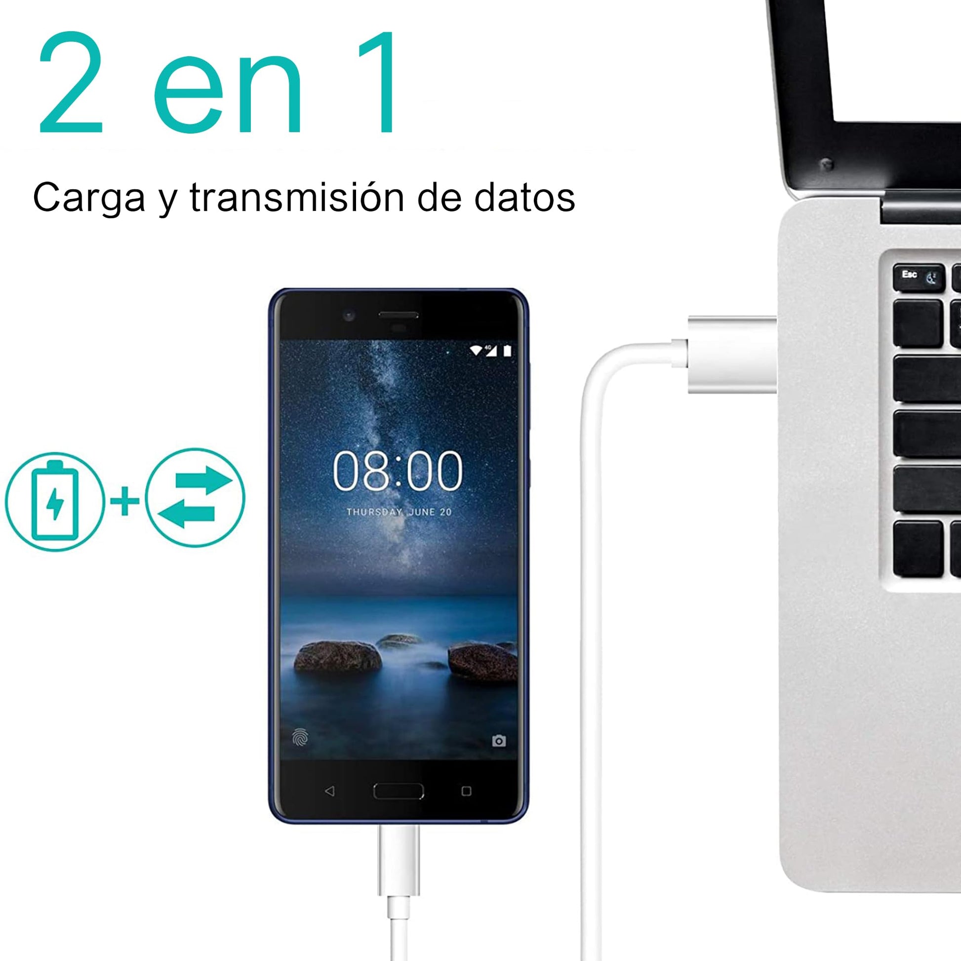 Cable USB Micro Mornwell Blanco Carga Rápida Compatible con Galaxy S7 S6 Edge S5 Note 5 4 Xiaomi Redmi Huawei Kindle PS4 HTC LG Nokia Motorola Tablets