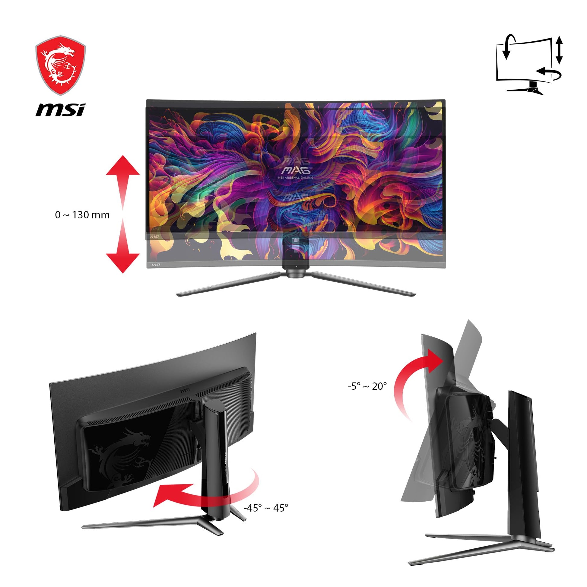 MSI MPG 341CQPX QD-OLED Monitor de Juegos OLED Curvado de 34 Pulgadas, 3440 x 1440 (UWQHD), Tiempo de Respuesta de 0,03 ms, 240Hz, HDR 400 True Black, HDMI, Puerto DP, USB Tipo C, inclinación,