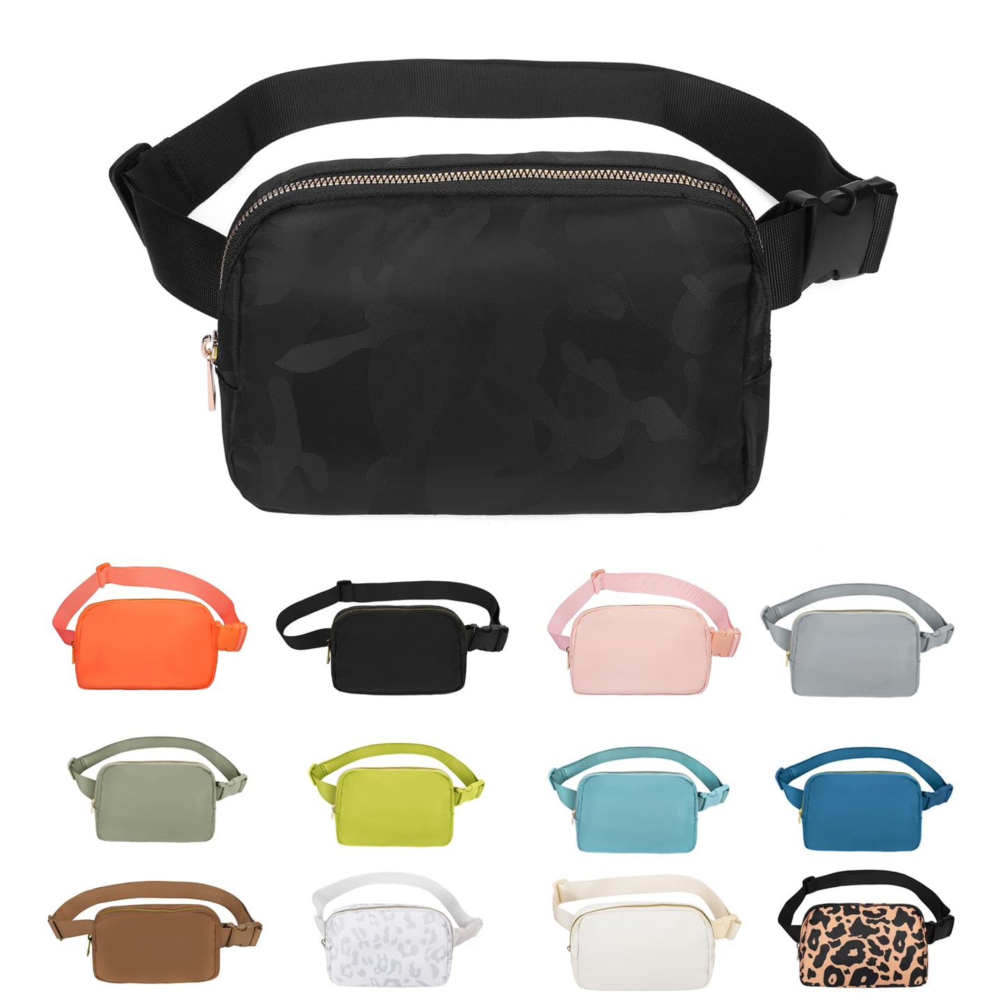 Riñonera VOROLO Negro Camo con Correa Ajustable para Mujeres y Hombres