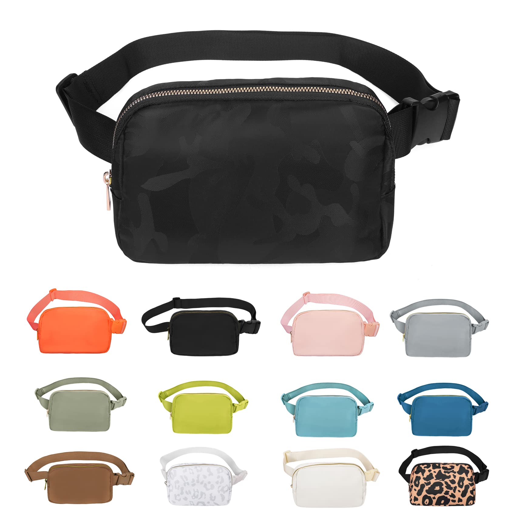 Riñonera VOROLO Negro Camo con Correa Ajustable para Mujeres y Hombres