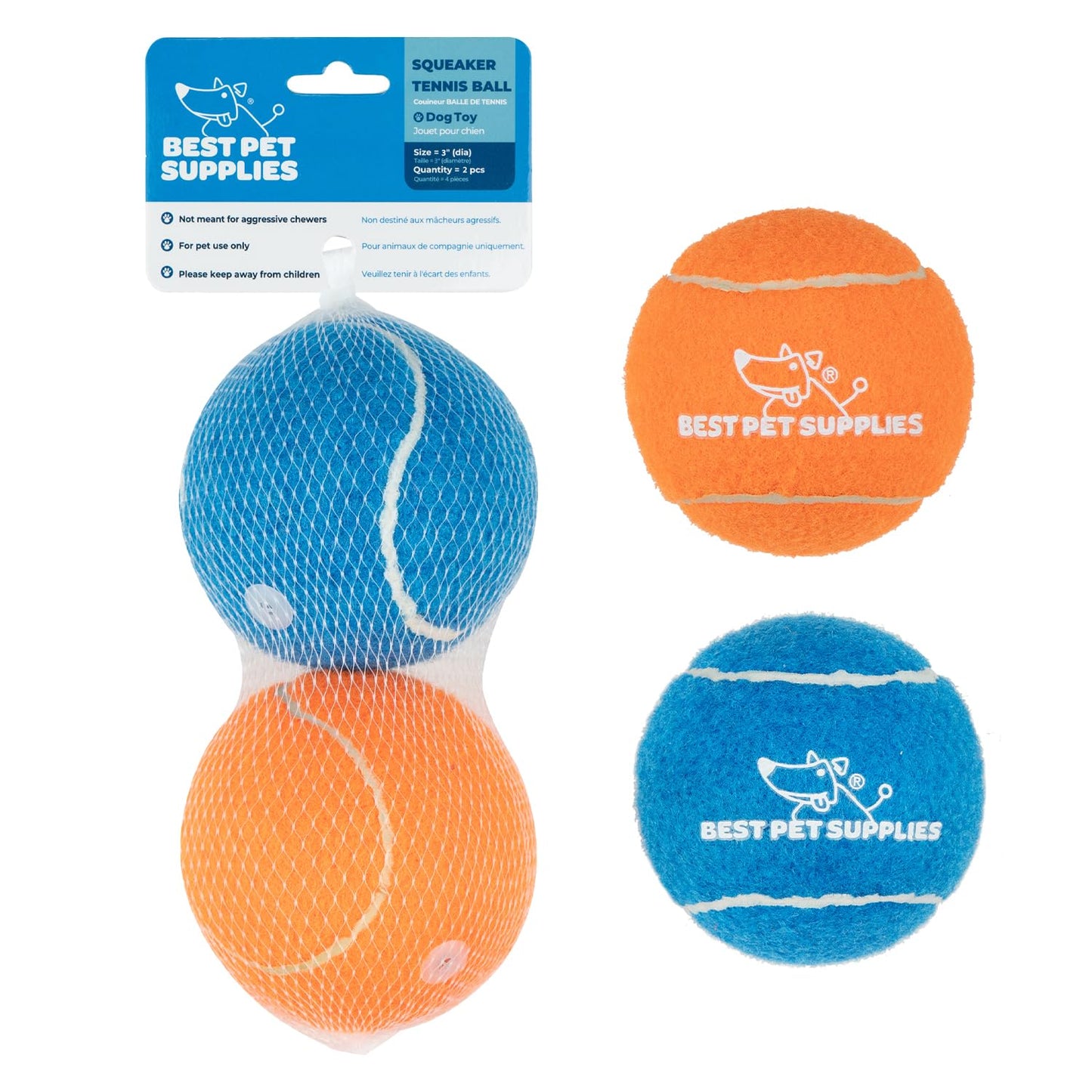 Best Pet Supplies - Pelotas de Tenis chirriantes para Perros, Paquete de 2, Juguetes interactivos de Alta Resistencia para lanzar y Buscar, apoya el Ejercicio y el Entrenamiento de Comportamiento