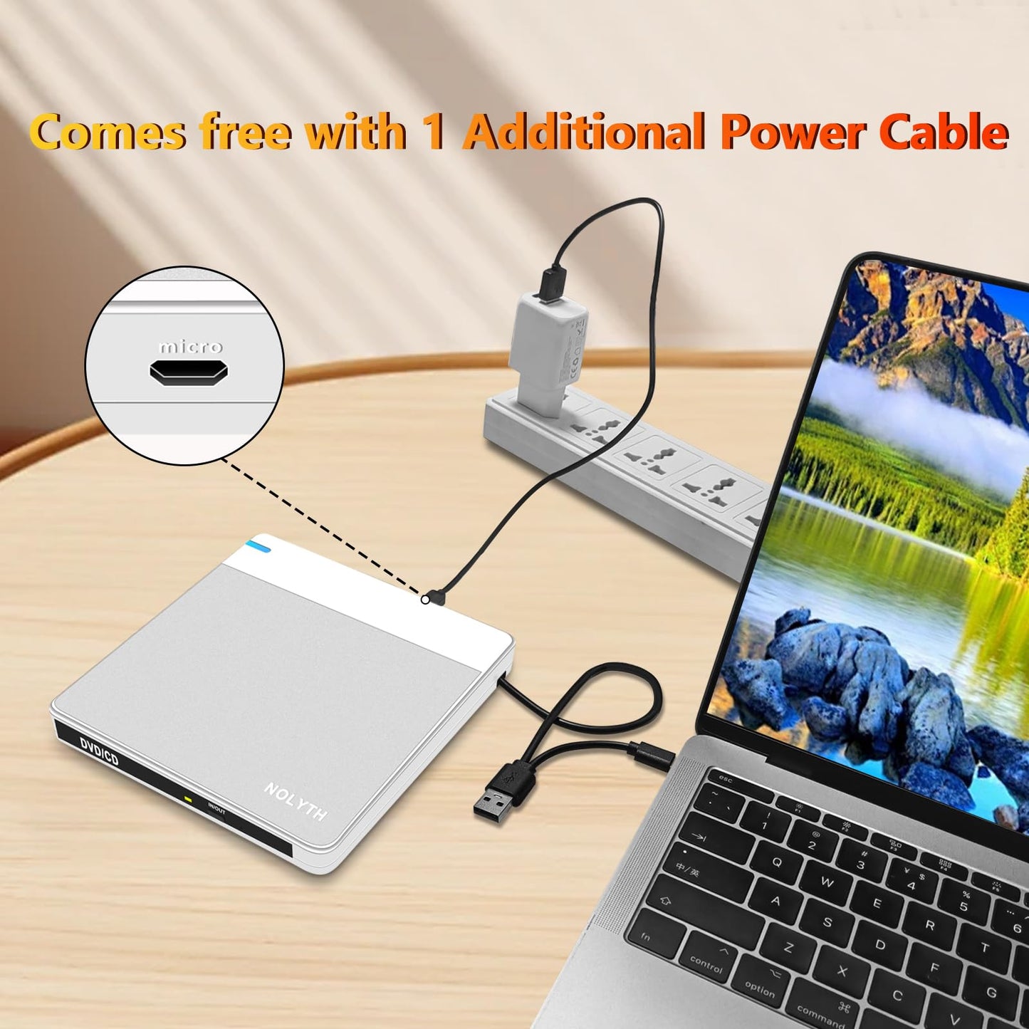 Unidad de CD y DVD Externa NOLYTH Plateado con Grabadora USB y Alta Velocidad