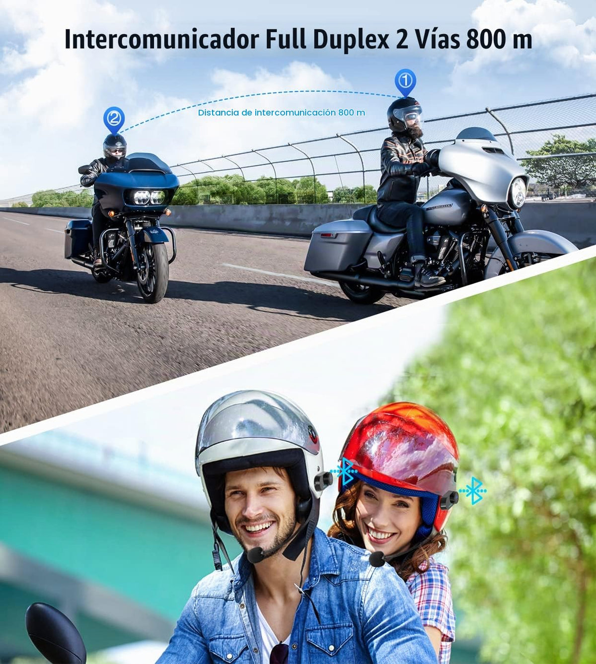 Auricular Bluetooth FreedConn Motocicleta TCOM VB Intercom 2-Vía 800M Kit Comunicación Universal