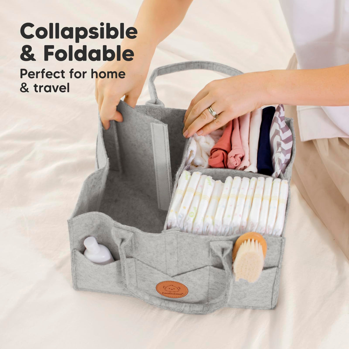 KeaBabies Organizador de pañales para bebé con asa, portátil (gris clásico)