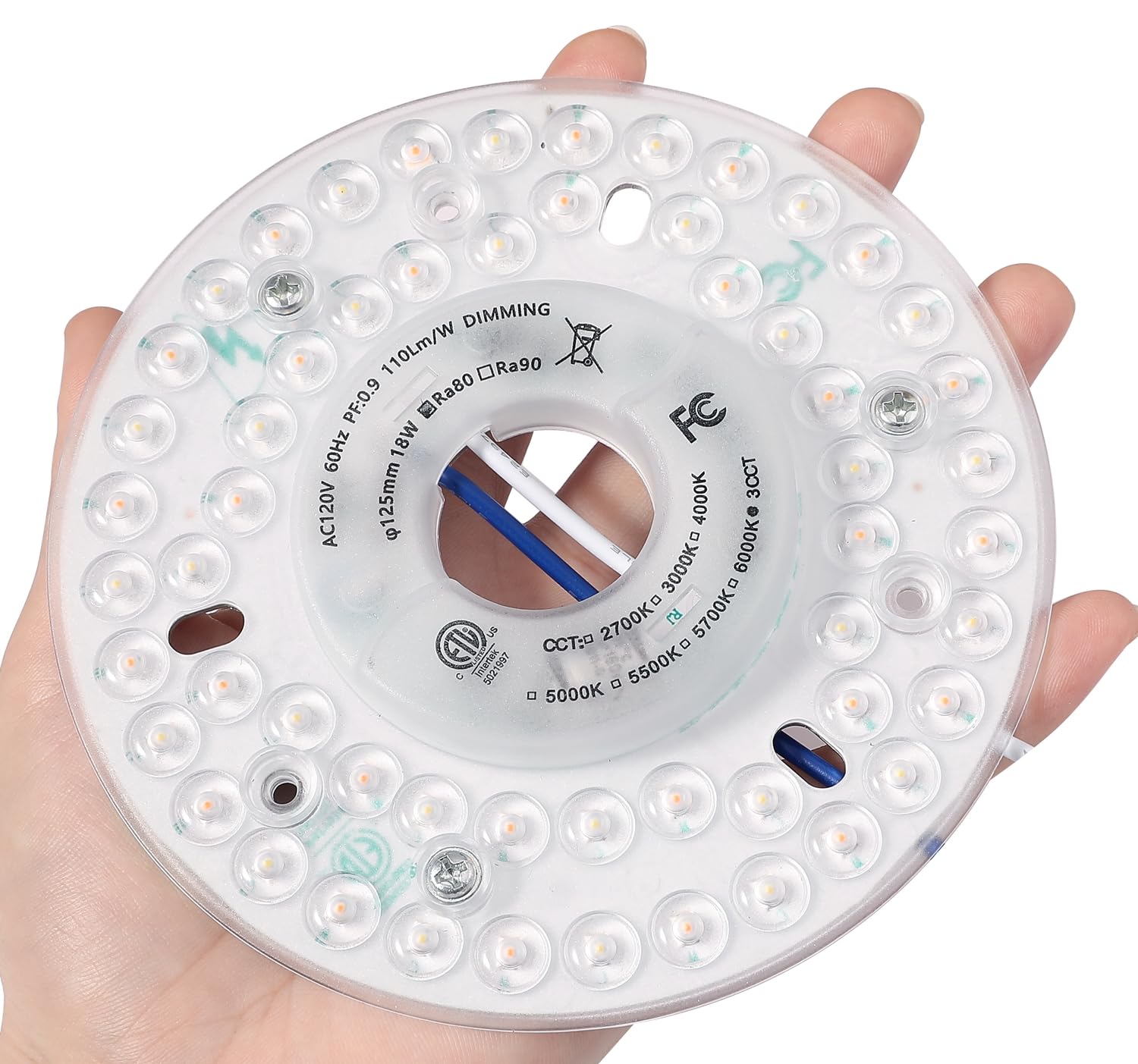 Ledytech - Kit de reequipamiento de luz LED para ventilador de techo, luz empotrada, panel de repuesto para ventilador de techo, PCB, 2200 lúmenes, 120 V, 18 W (3CCT)