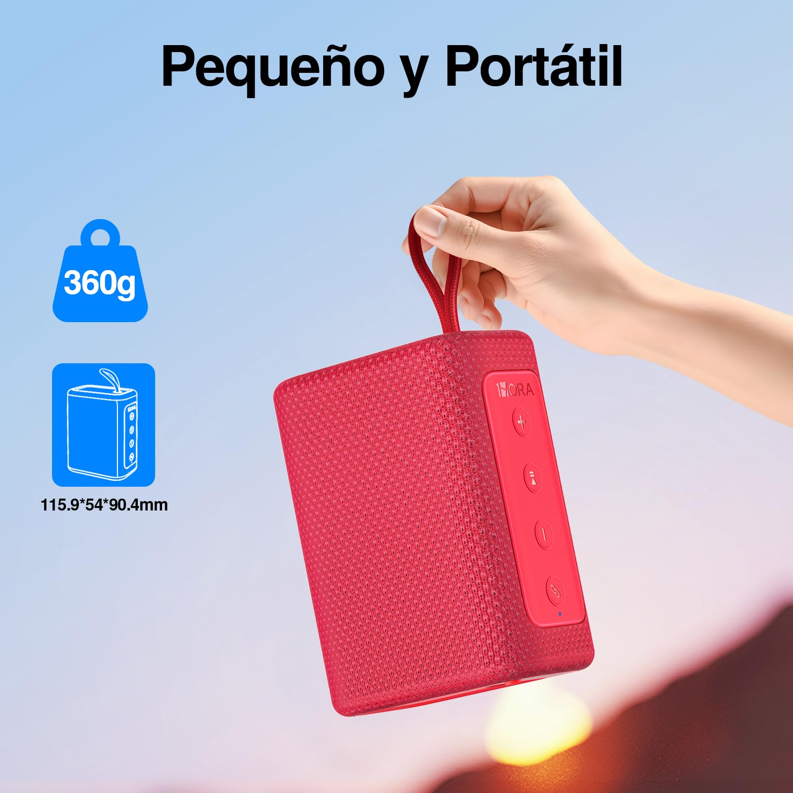 Bocina Bluetooth 7W Rojo con Sonido Estéreo TWS y USB C para Exteriores y Viajes