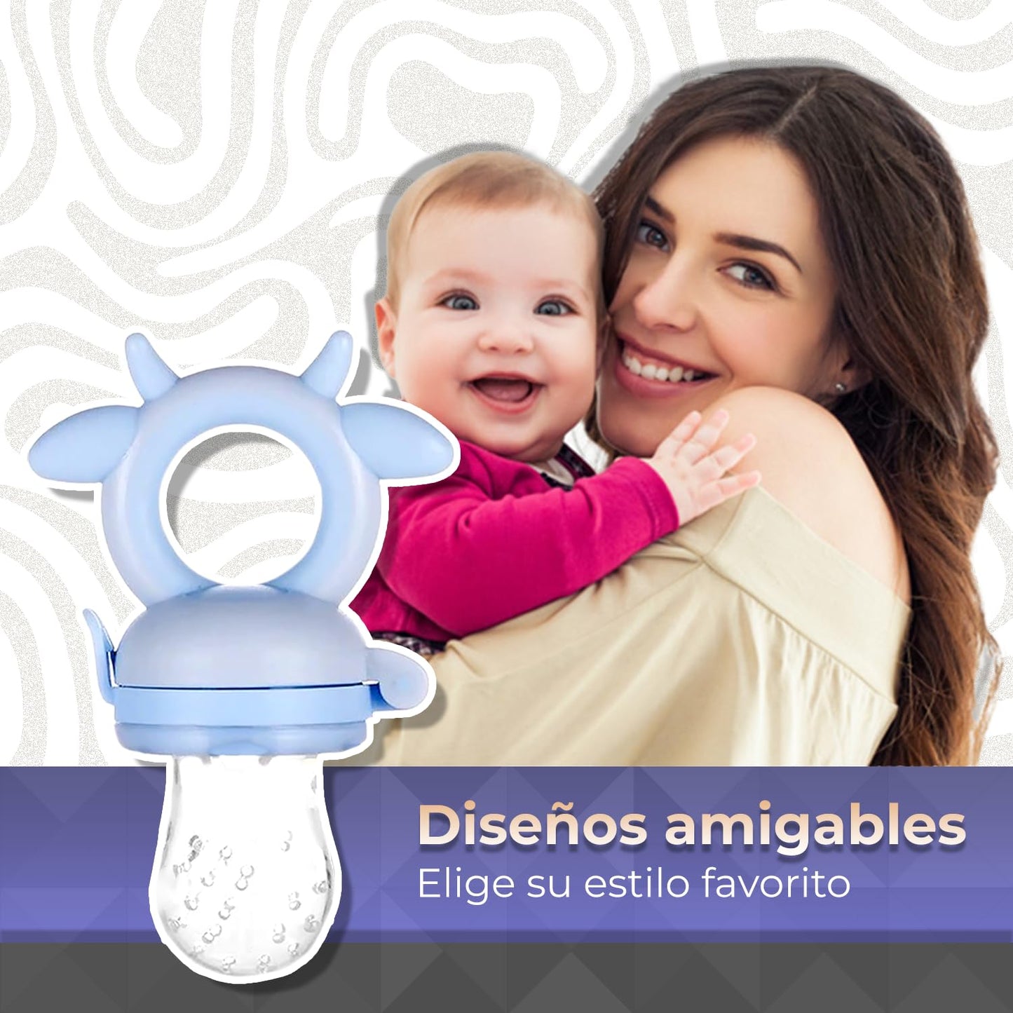 Chupón alimentador para frutas y papillas con seguro y tapa, 4 meses, dibujos animados (vaquita azul)