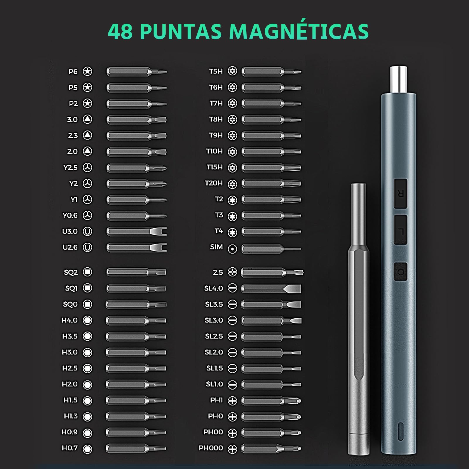 Destornillador Electrico, 57en1 Destornillador Eléctrico de Precisión con Luz LED, Atornillador Magnético Recargable, Adecuado para Reparar Gafas, Televisores, Computadoras, Teléfonos Móviles, Cámaras