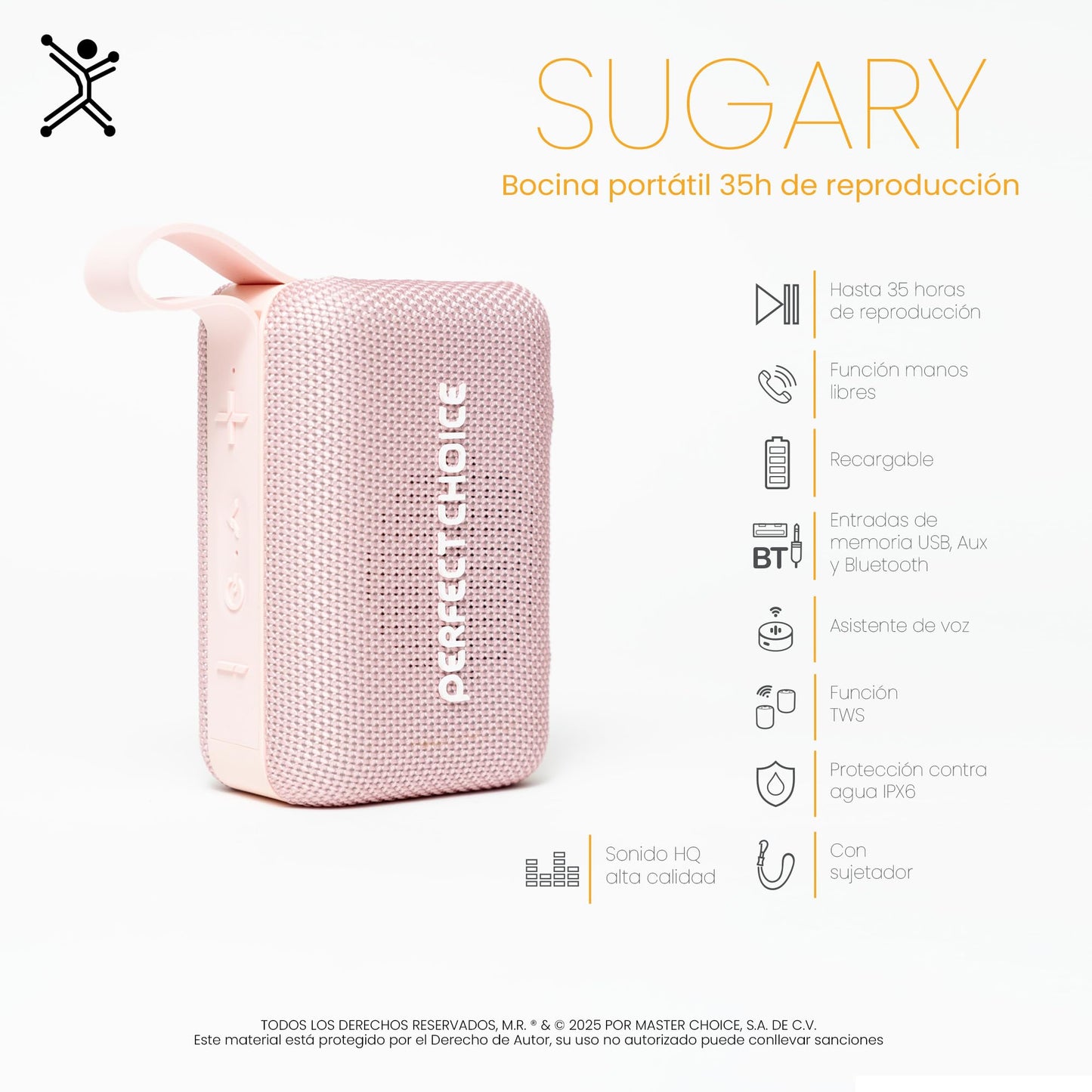 PERFECTCHOICE Bocina Portátil Inalámbrica 35h de Reproducción Sugary (Negro)
