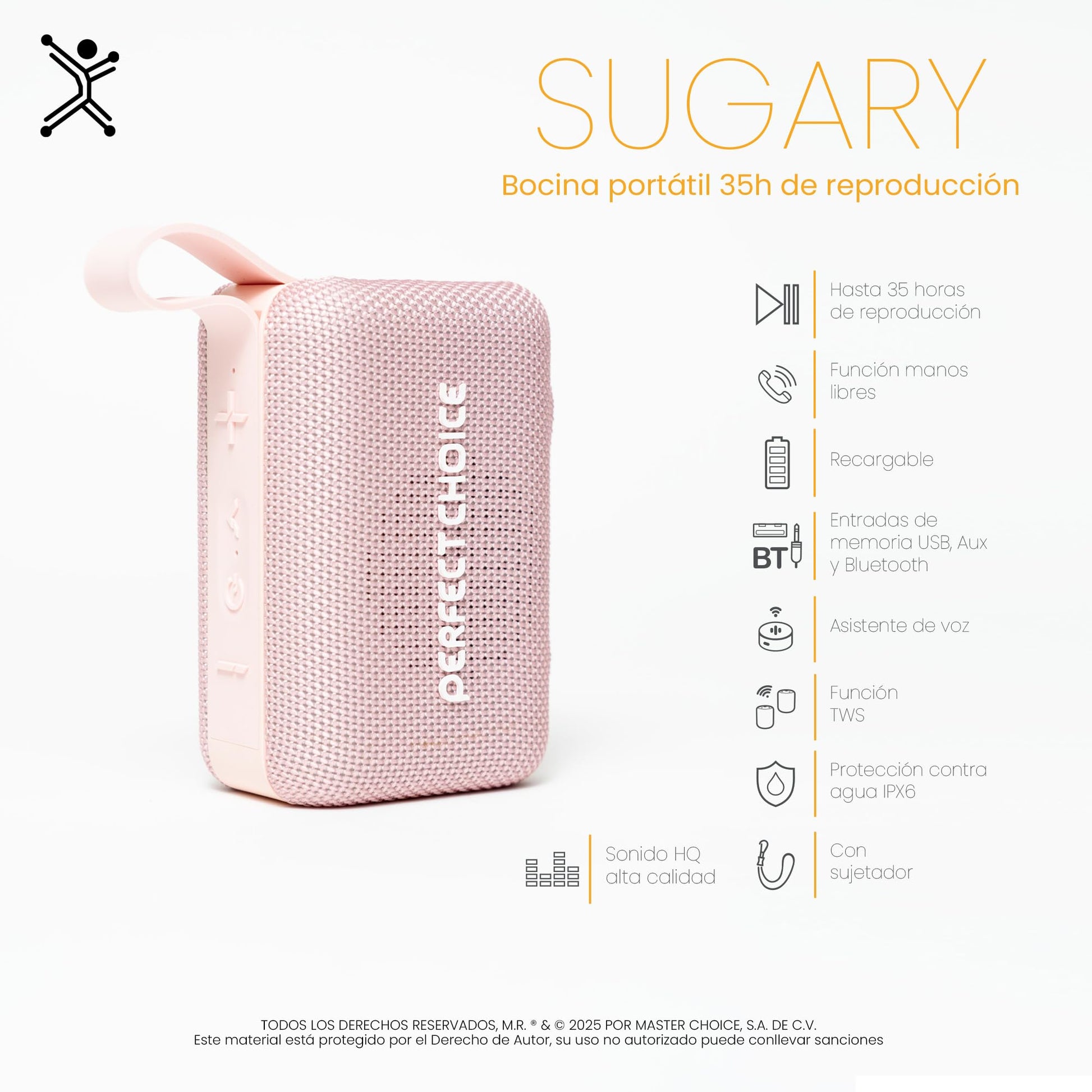 PERFECTCHOICE Bocina Portátil Inalámbrica 35h de Reproducción Sugary (Azul)