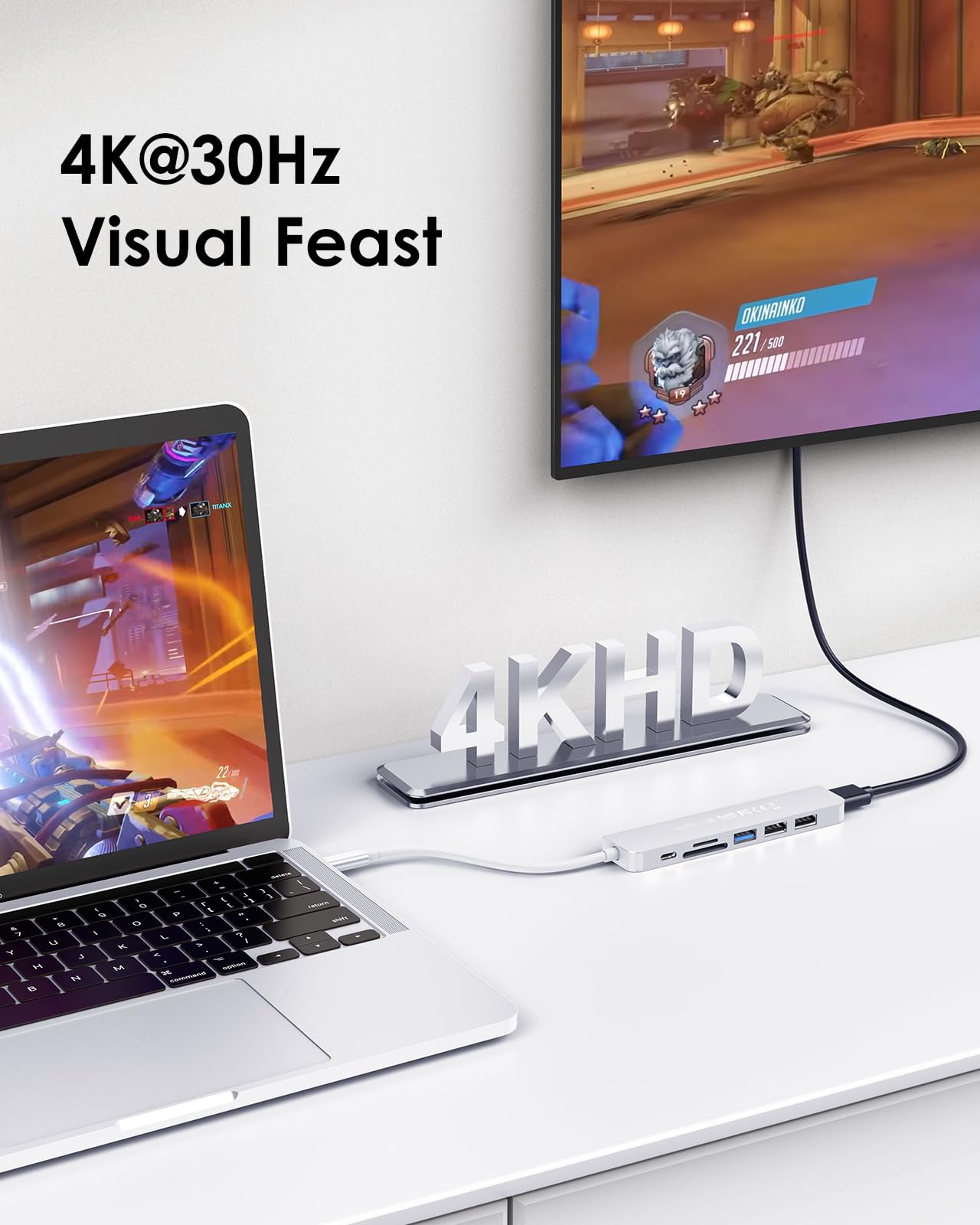 LENTION 7 en 1 USB C Hub,5 GBP Adaptador USB C a 4K HDMI,Lector de Tarjetas SD TF,1 USB 3.0 y 2 USB 2.0, PD 100 W,Carga Compatible con MacBook Pro 2025-2016, Chromebook, ipone16 (CE18, Azul)