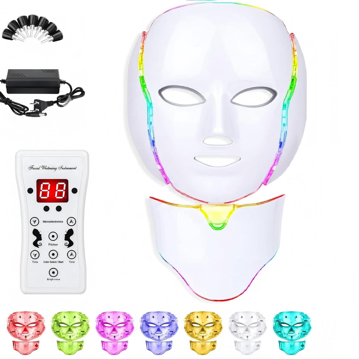 Mascara LED Facial de 7 Colores con Control Remoto para Cara y Cuello