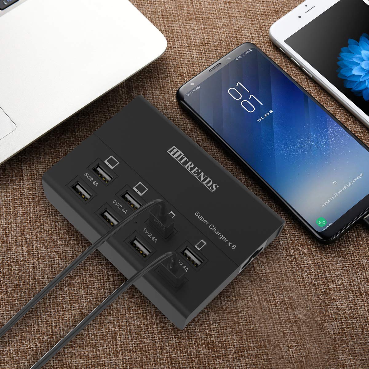Cargador USB, 8 Puertos Rápido Cargadores de Escritorio 50W/10A Concentrador de Cargador USB Multipuerto para Multiple Devices…
