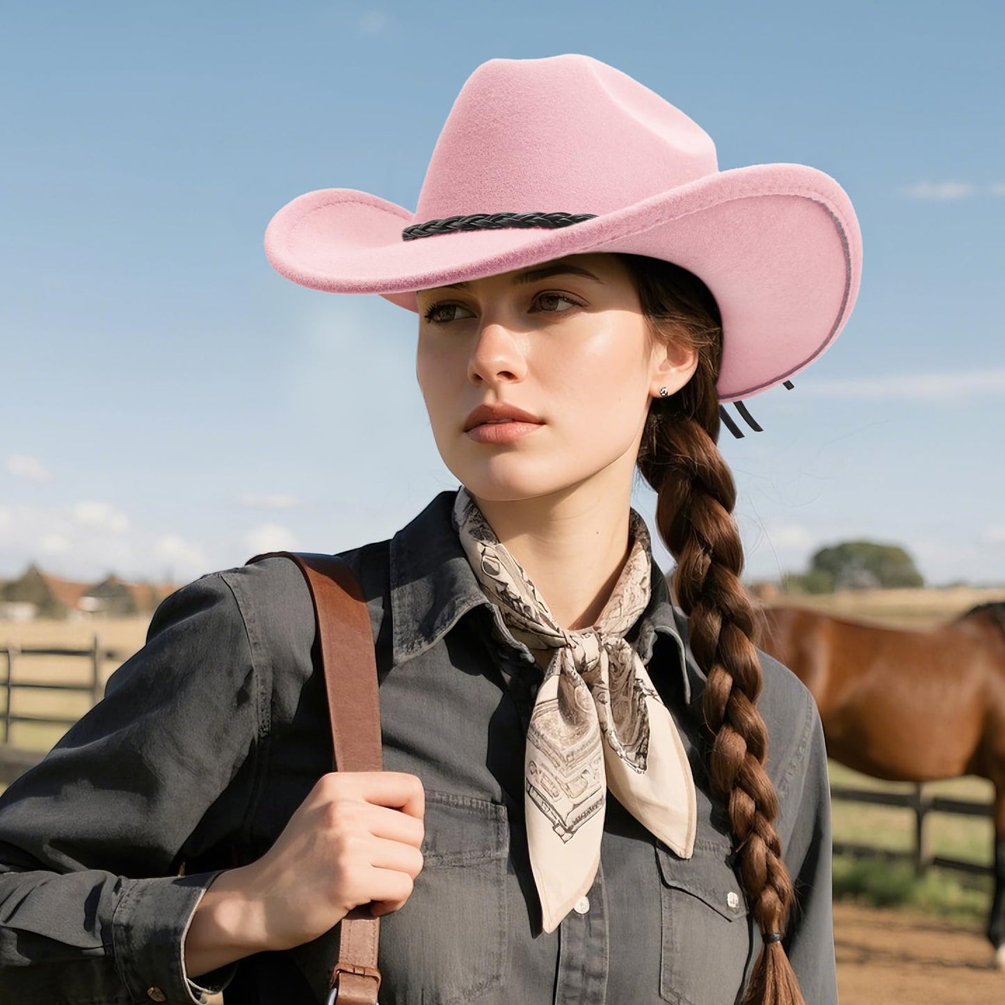 DRESHOW Sombrero vaquero occidental para hombre y mujer, sombrero vaquero/vaquera para exteriores, sombrero fedora retro de fieltro de ala ancha, gorras enrolladas unisex
