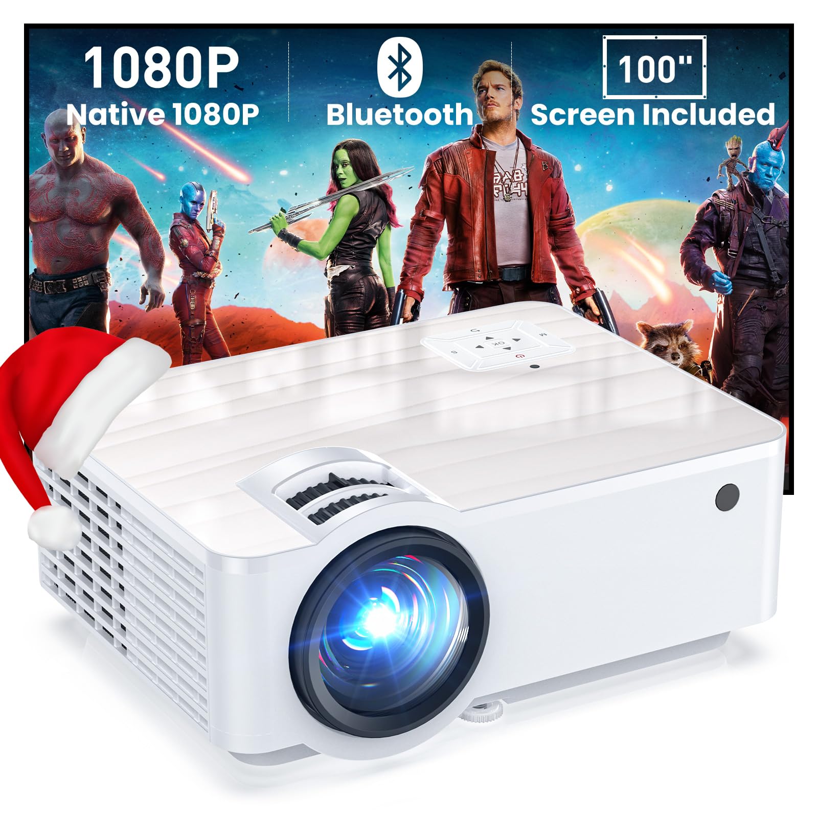 Groview Proyector, Mini proyector Bluetooth 1080P con visualización de proyector de 100 Pulgadas, para Exteriores 9500 Lux para teléfono, Compatible con VGA/HDMI/USB/SD/Laptop/Fire Stick/PS5, T6