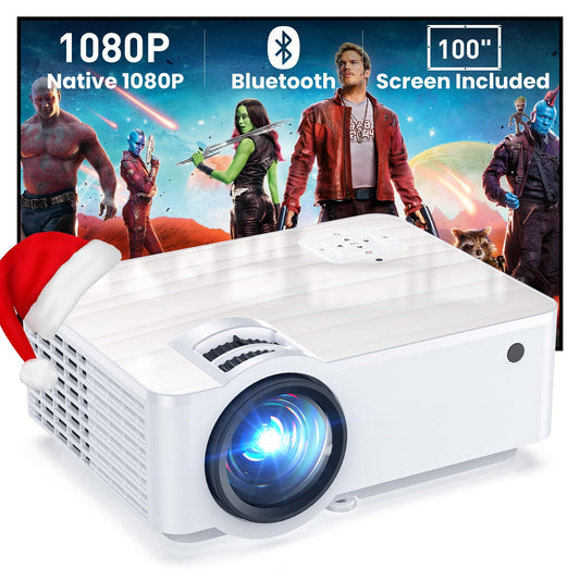 Groview Proyector, Mini proyector Bluetooth 1080P con visualización de proyector de 100 Pulgadas, para Exteriores 9500 Lux para teléfono, Compatible con VGA/HDMI/USB/SD/Laptop/Fire Stick/PS5, T6