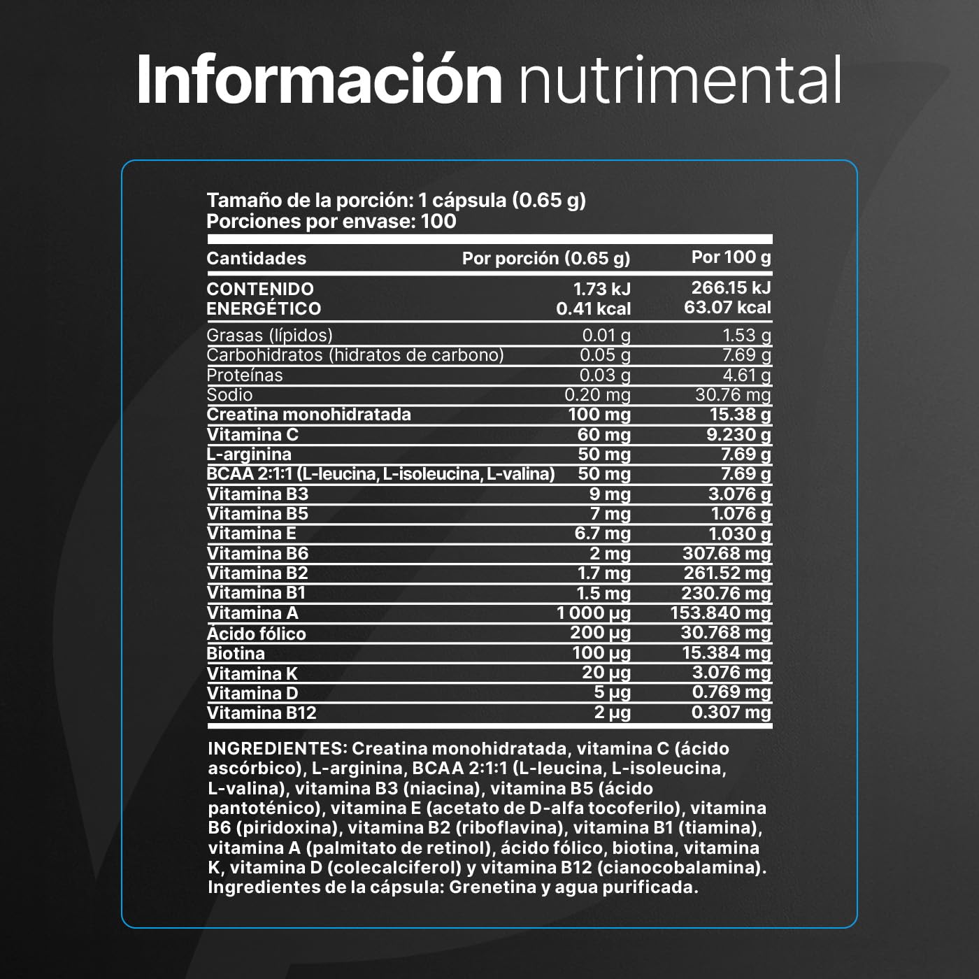 B Life Multivitamínico para Hombre | 100 Cápsulas | 650 mg por cápsula | Creatina Monohidratada, BCAA 2:1:1 (L-Leucina, L-Isoleucina, L-Valina) y L-Arginina | Ingredientes Naturales | Mens Blend.