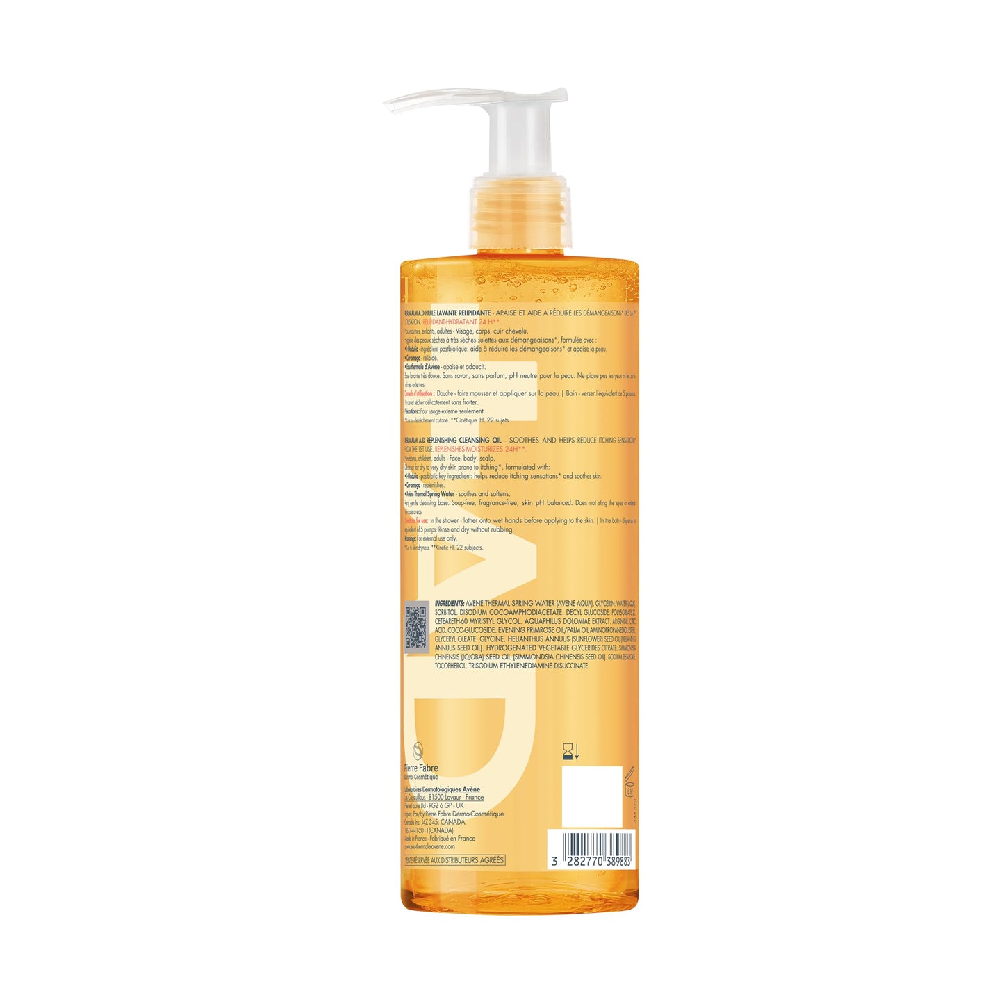 Avene Eau Thermale XeraCalm A.D Lipid-Replenishing Cleansing Oil, Atopic Dermatitis, Eczema-Prone, Fragrance-Free, Pump, 13.5 oz.