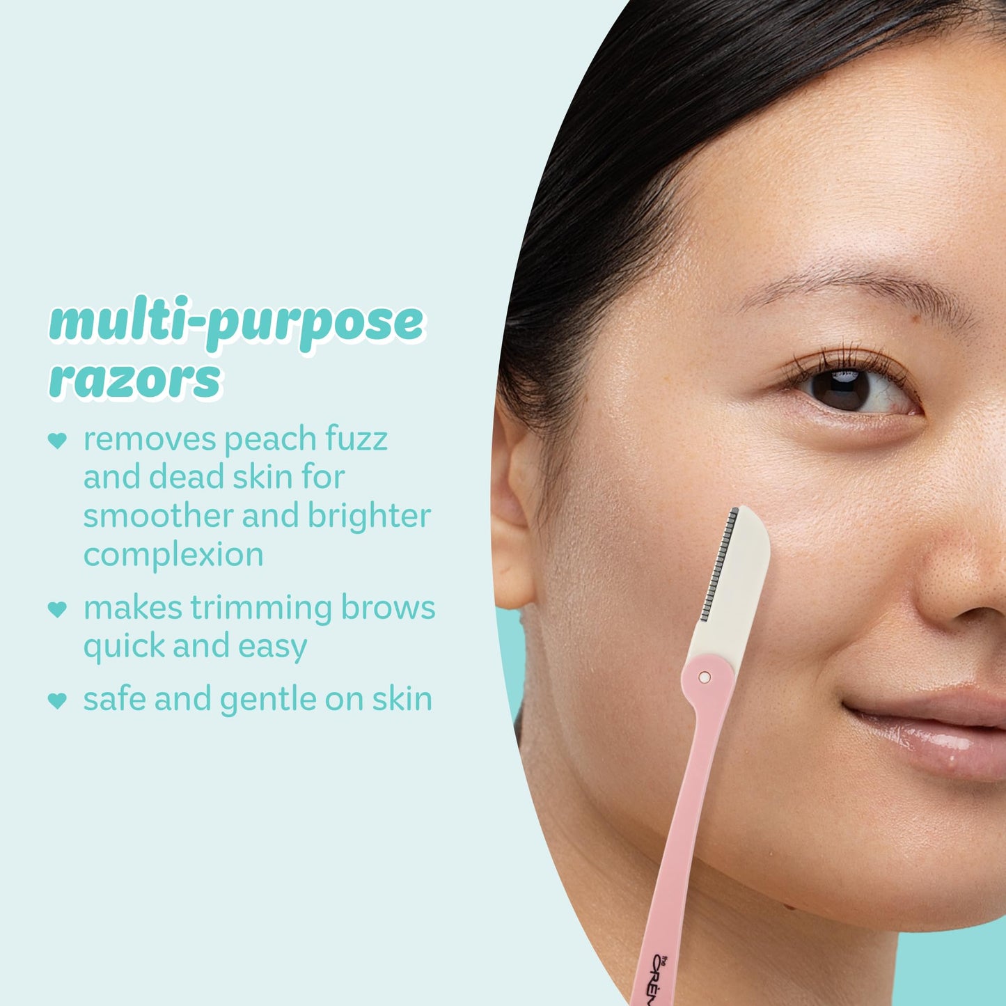 The Crème Shop Maquinillas de afeitar retráctiles multiusos para mujer – Juego de 4 maquinillas para rostro y cejas, herramienta para dermoabrasión | Artículos de aseo esenciales de tamaño viaje (colo