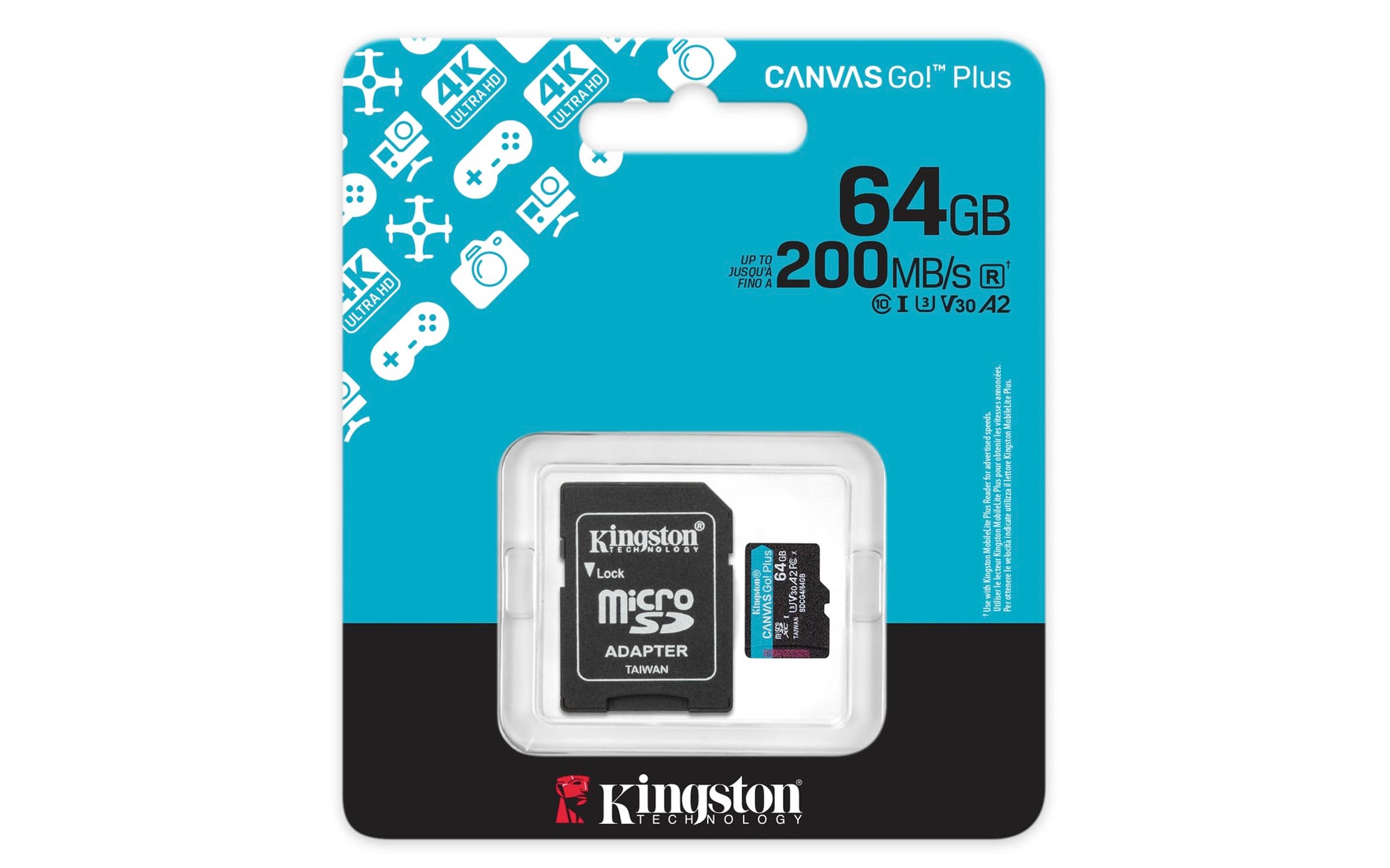 Kingston Tarjeta De Memoria MicroSD, Canvas Go Plus Gen4, Capacidad: 64GB, 4K, Clase 10, UHS-I, U3, V30, A2 Lectura: 200MB/s, SKU: SDCG4/64GB