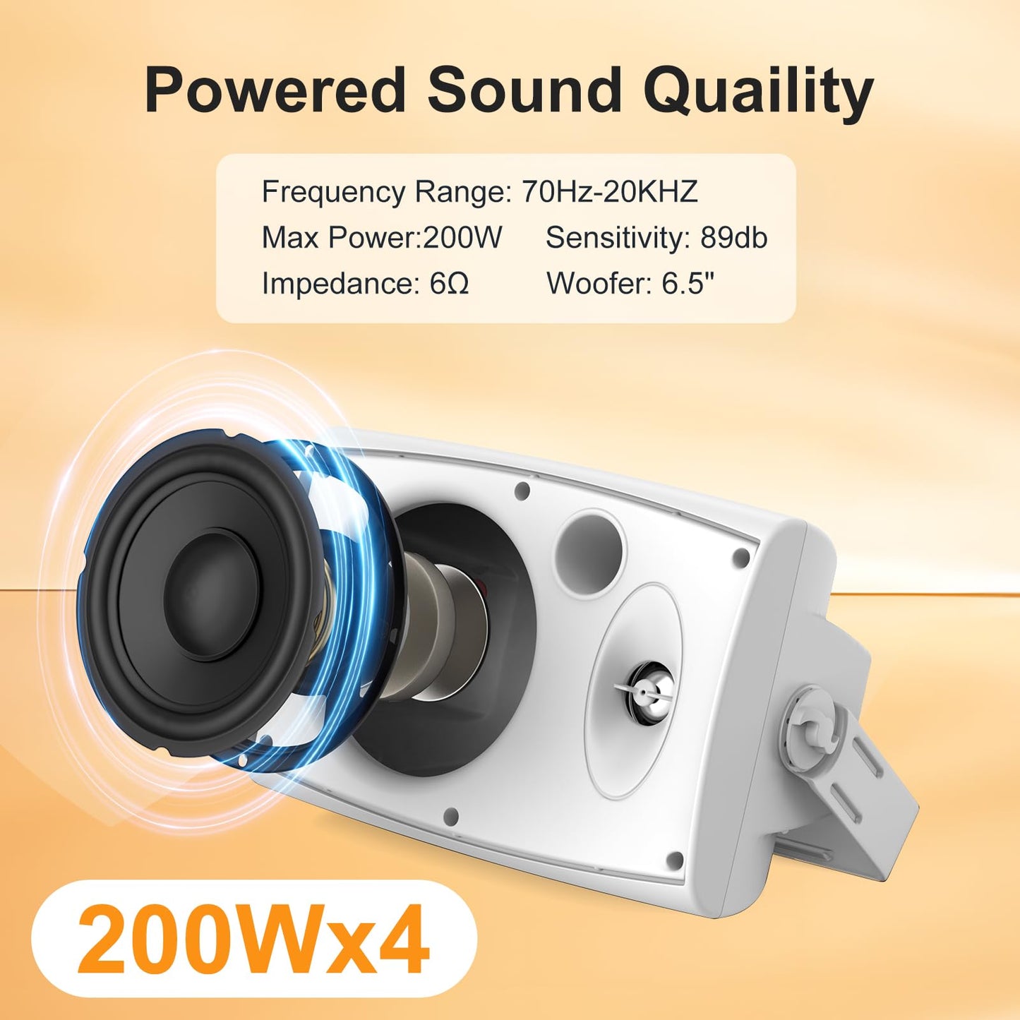 Altavoces Bluetooth para exteriores, 6.5 pulgadas, máximo 800 W, impermeables, con cable con amplificador multifuncional, sistema de altavoces para exteriores, para patio, jardín, piscina, hogar (4