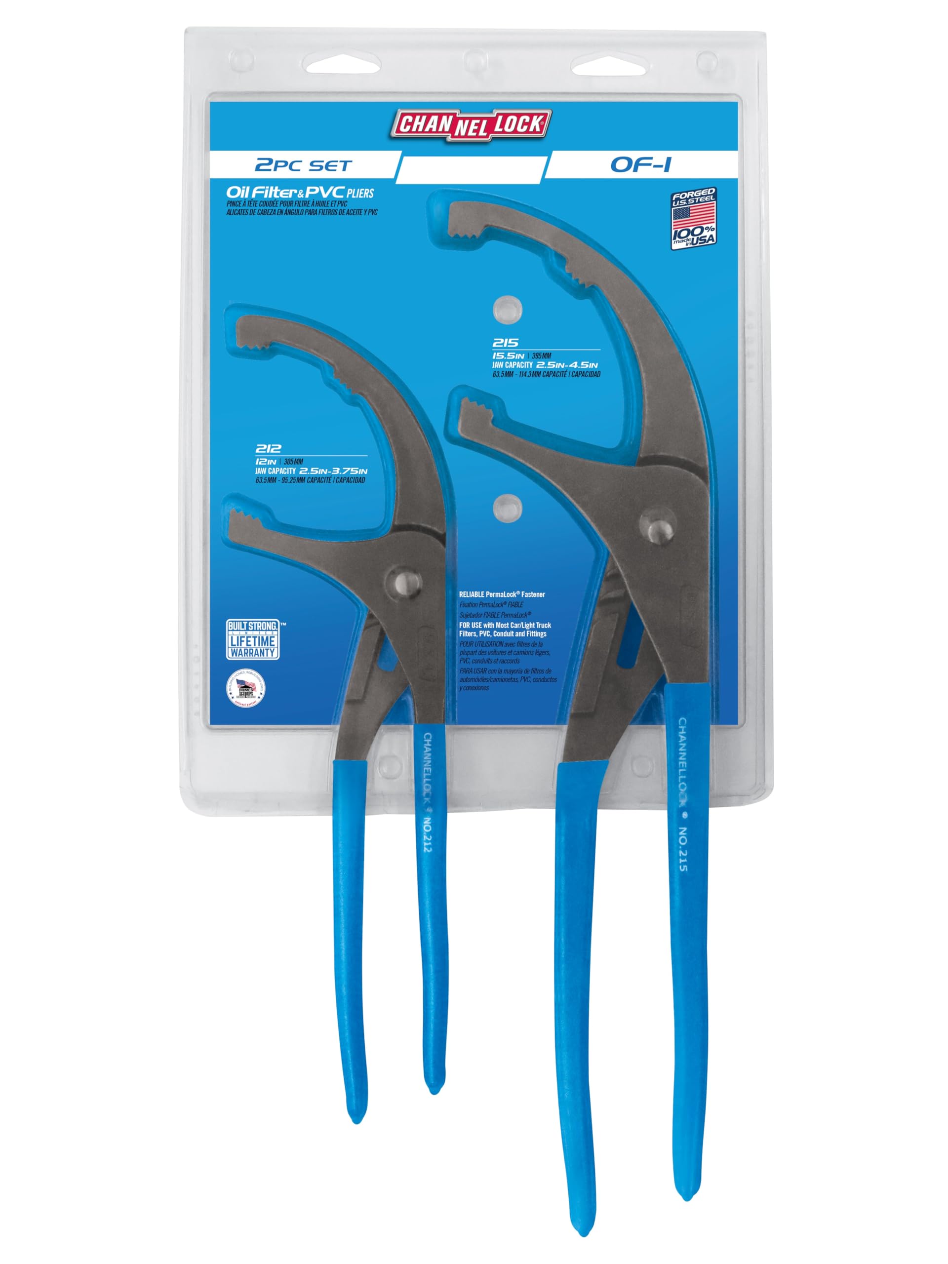 Channellock OF-1 - Juego de 2 alicates de filtro de aceite/PVC para regalo: 12 pulgadas y 15 pulgadas, mate/sin pulir