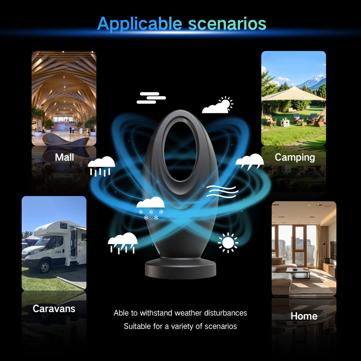 Antena de TV Digital 2026 para Smart TV y TV Antigua Negro con Señal 360° para el Hogar y RV