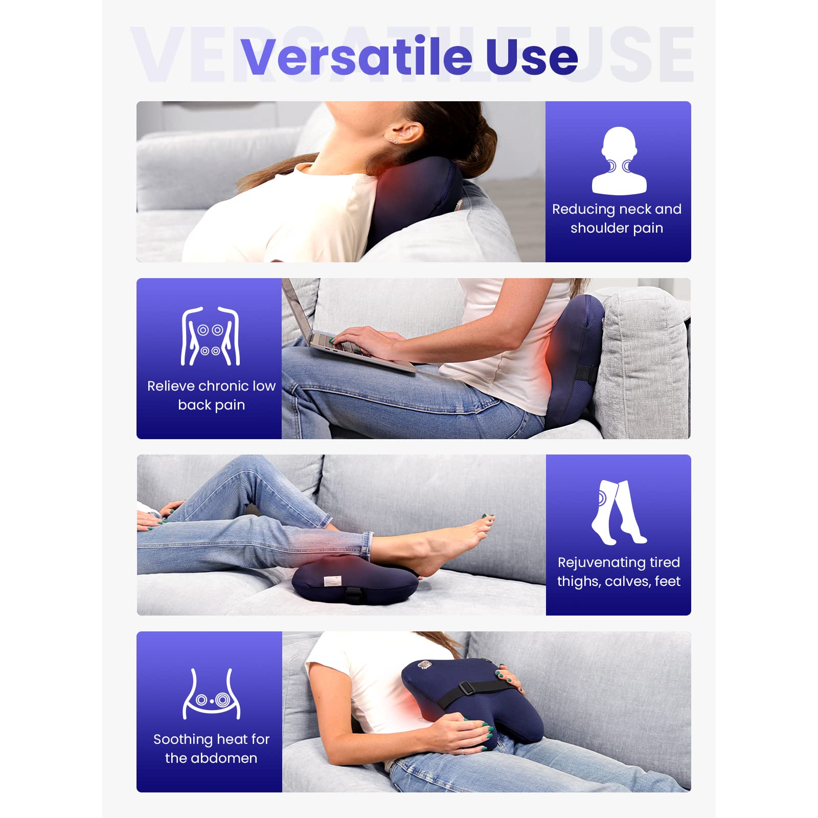 BOB AND BRAD - Masajeador de espalda con calor, masajeador Shiatsu inalámbrico para cuello y espalda, masajeador de cuello y hombros, almohada de masaje de amasamiento 3D para aliviar el dolor