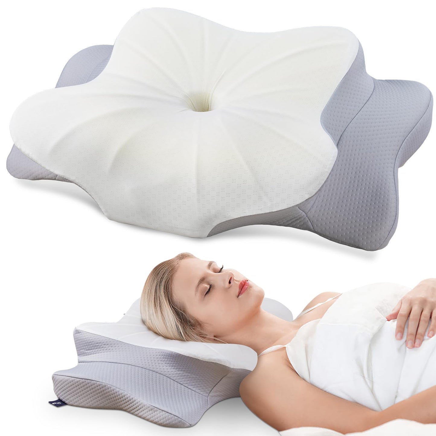 Almohada Cervical DONAMA Espuma Viscoelástica ergonómica ortopédica para Personas Que Duermen de Lado, Boca Abajo y Boca Arriba
