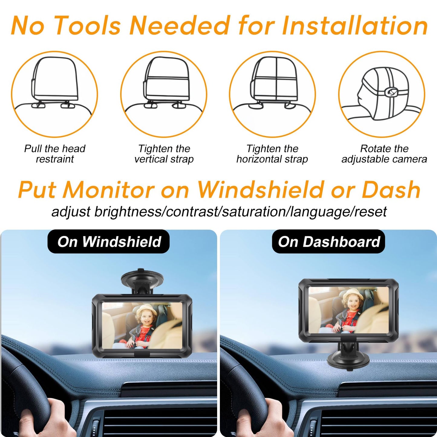 Bebé Coche Espejo, Cámara Coche Bebé Asiento Trasero HD 1080P con Visión Nocturna, Ángulo de Visión Amplio de 150°, Espejo de Coche para Bebés con Giratorio 360°,Espejo Retrovisor Coche Pantalla 4.3''
