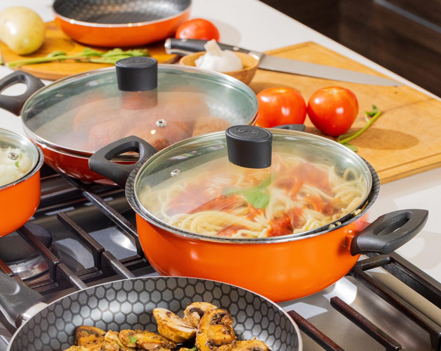 Cinsa Batería de cocina Habana 8 piezas Aluminio con antiadherente thermocell Naranja