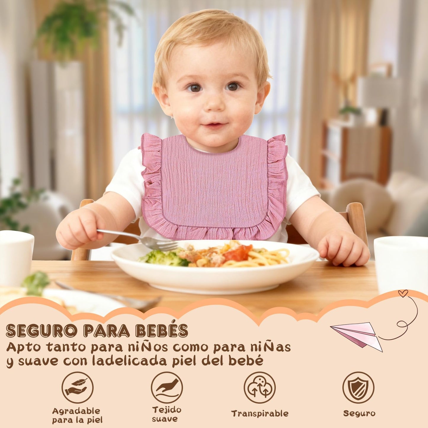 Sendowtek 8 Pcs Baberos Para Bebé, Baberos De Muselina Para Bebé, Algodón Puro Baberos a Prueba De Desorden, Suaves y Absorbentes, Unisex, Adecuados Para Recién Nacidos y Bebés