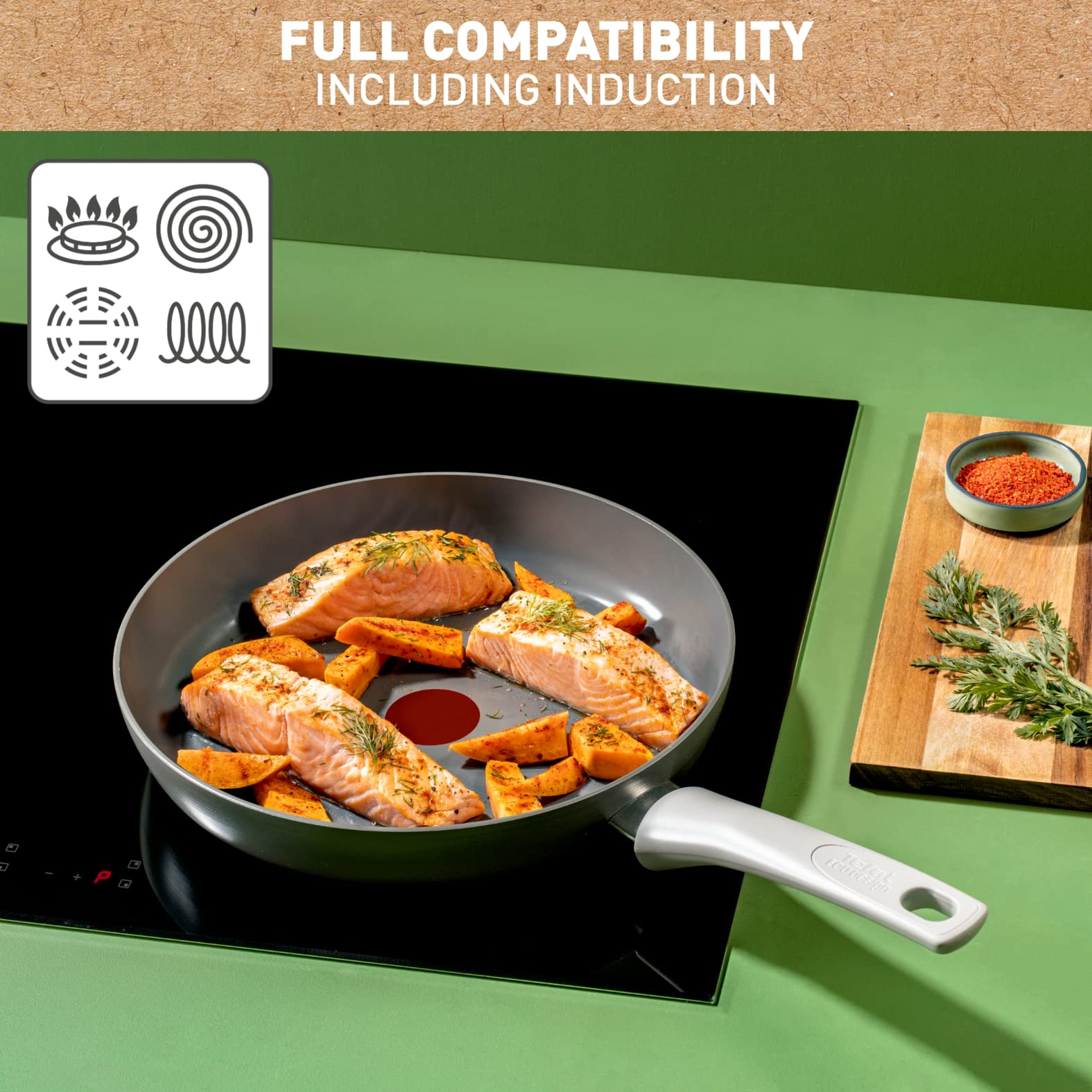 Juego de Sartenes Tefal Negro de Aluminio Reciclado con Revestimiento Antiadherente