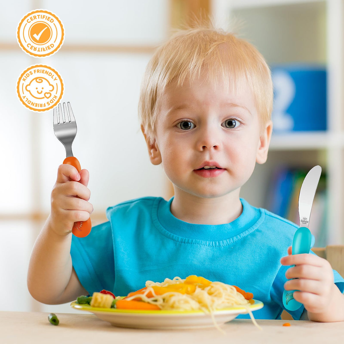 Lehoo Castle - Utensilios para niños pequeños, 6 piezas de seguridad de acero inoxidable para niños pequeños, juego de cubiertos para niños, utensilios de seguridad para niños y niños (naranja)