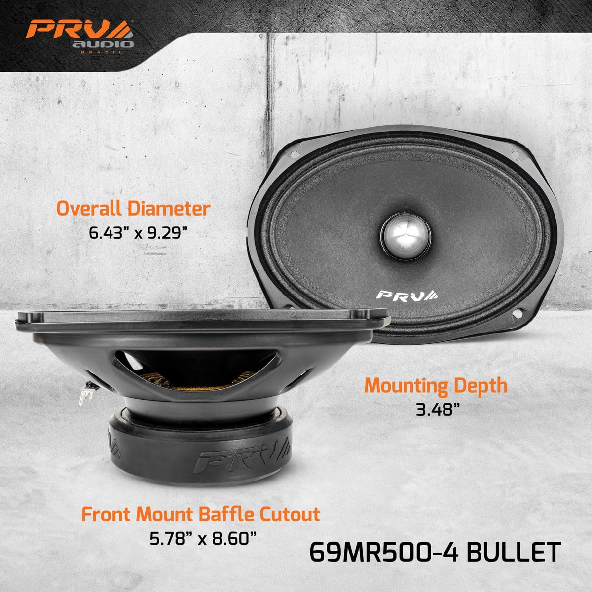 Altavoz de Rango Medio PRV AUDIO 69MR500-4 6 x 9 Pulgadas Negro para Audio Profesional de Coche