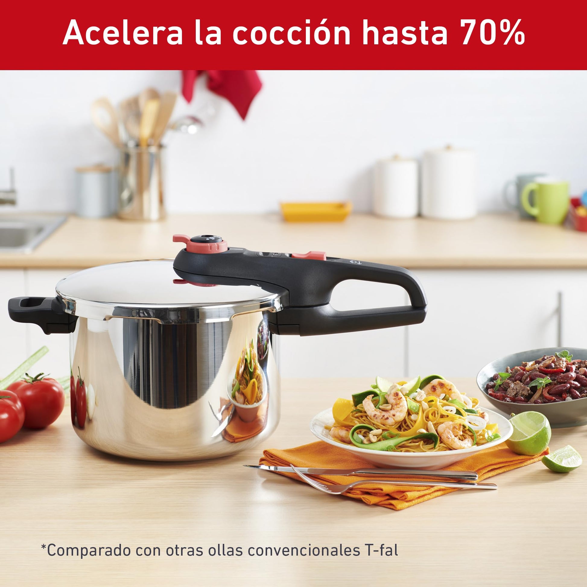 Olla de Presión T-fal Acero Inoxidable Secure Click 6L