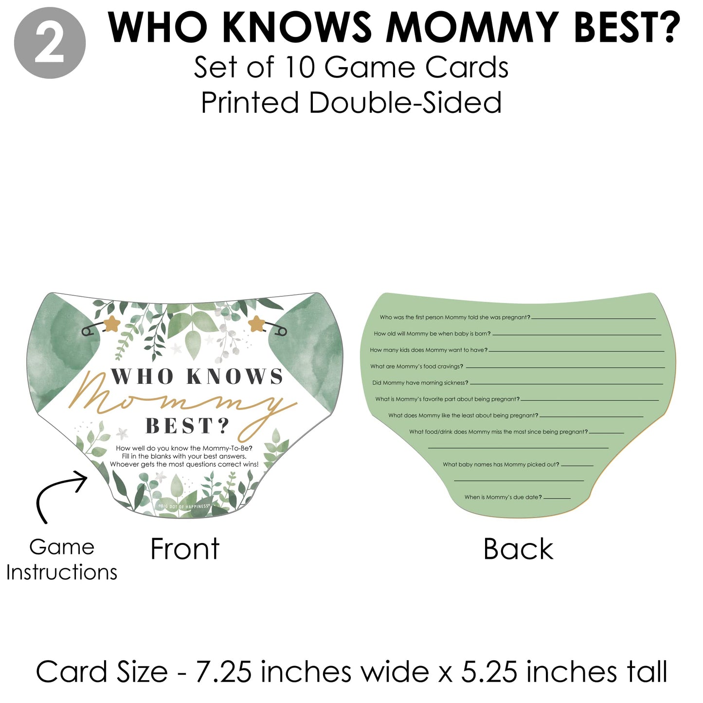 Big Dot of Happiness Boho Botanical Baby – 4 juegos de baby shower – 10 cartas cada una – Who Knows Mommy Best, Mommy or Daddy Quiz, What in Your Purse and Oh Baby – Paquete Gamerific