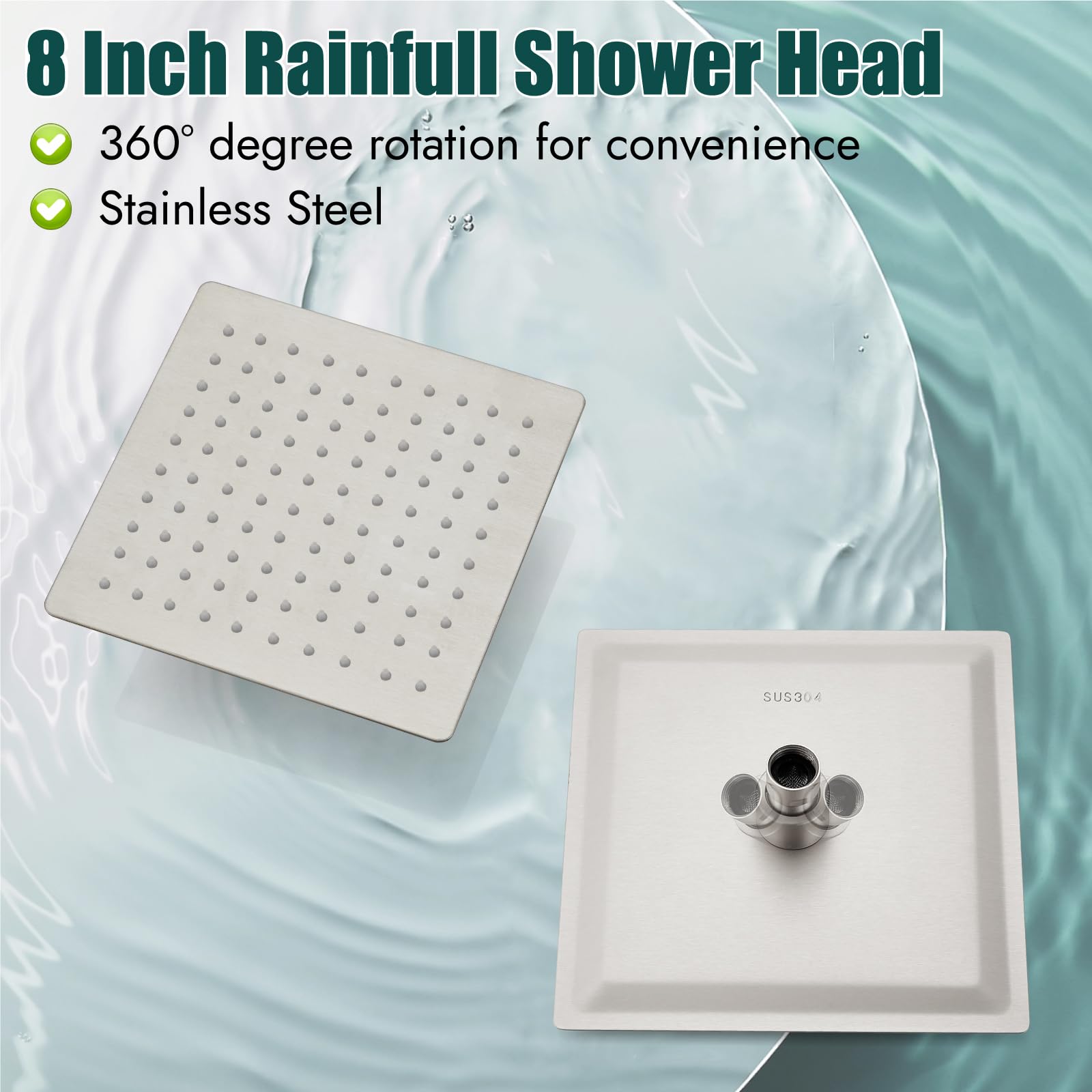 Heyalan Juego de cabezal de ducha y asa, juego de llave de ducha cuadrado para baño, sistema de ducha de lluvia de acero inoxidable, kit de molduras de ducha de una función, válvula de rosca hembra,