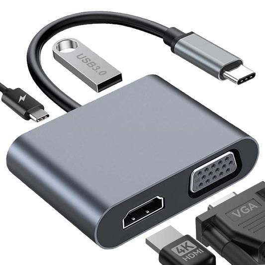 HXEIR Adaptador USB C a HDMI VGA, 4 en 1 USB C Hub Adaptador para MacBook Air con Salida HDMI 4K, Puerto USB 3.0 y 100W PD Carga Compatible con MacBook Pro/Air/iPad DELL XPS y más Dispositivos Tipo C