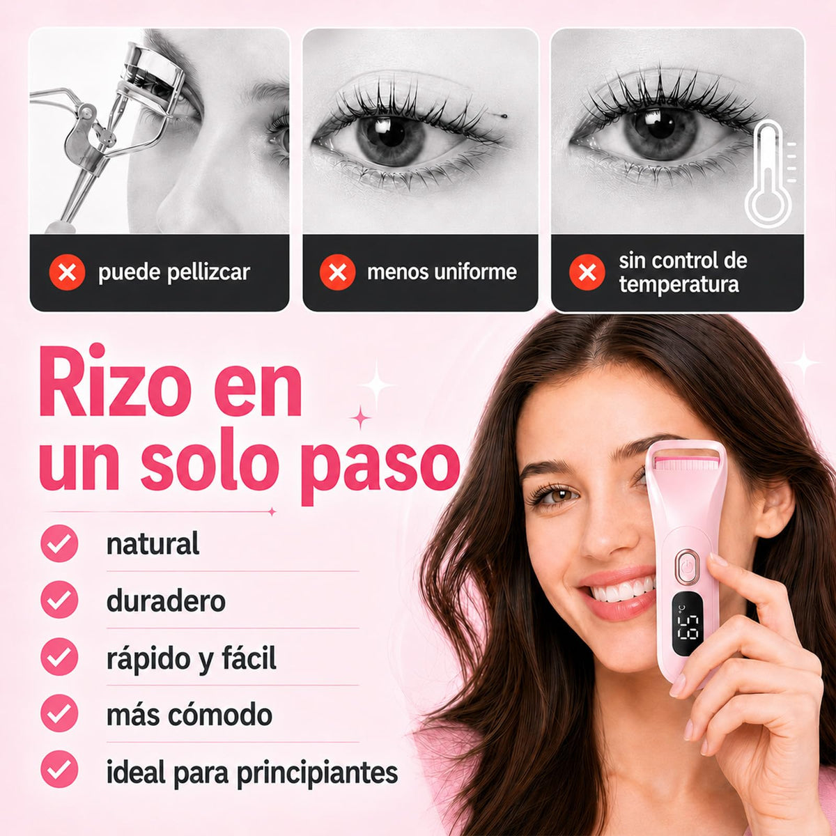 Rizador de pestañas calentado, mini rizador eléctrico de pestañas calentado portátil de tamaño de viaje (Blanco)