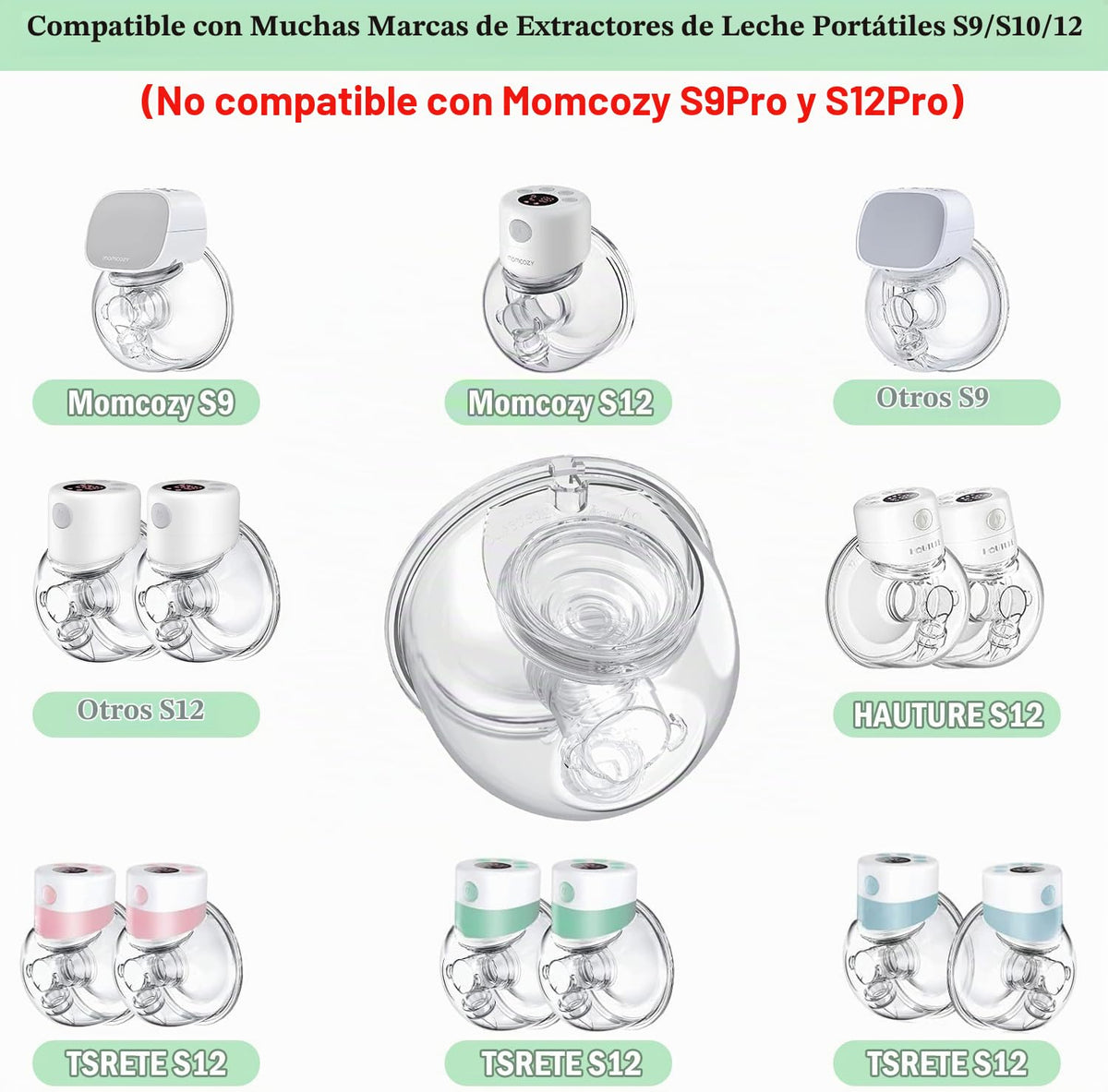 Accesorios para colector de leche de extractor de leche portátil, compatible con TSRETE S12/S9, extractor de leche ponible Kmaier S12, incluye válvula de pico de pato, diafragma de silicona, brida de