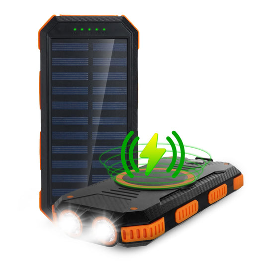 CHARGEWORX - Banco de energía Solar con 2 Puertos USB-A más Puertos de Carga USB-C y Micro-USB, Capacidad de 15.000 mAh, Incluye brújula y linternas LED duales, Ideal para Camping, Senderismo y más