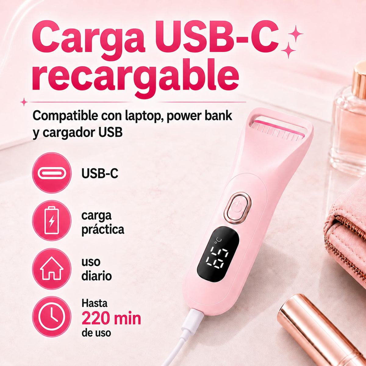 Rizador de pestañas calentado, mini rizador eléctrico de pestañas calentado portátil de tamaño de viaje (Blanco)