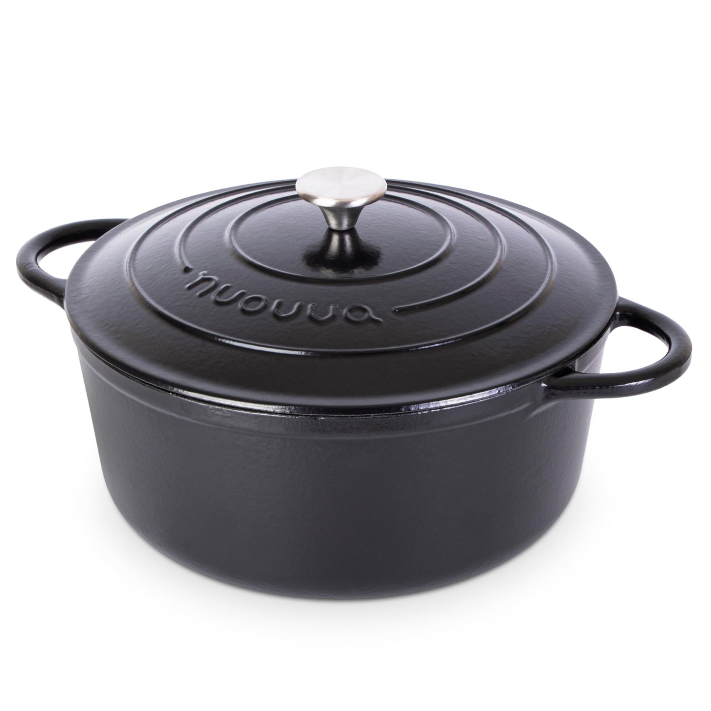Nuovva - Horno holandés de hierro fundido con tapa - Cacerola esmaltada antiadherente - Utensilios de cocina resistente para horno holandés - Negro, 7.3 cuartos de galón, 30 cm
