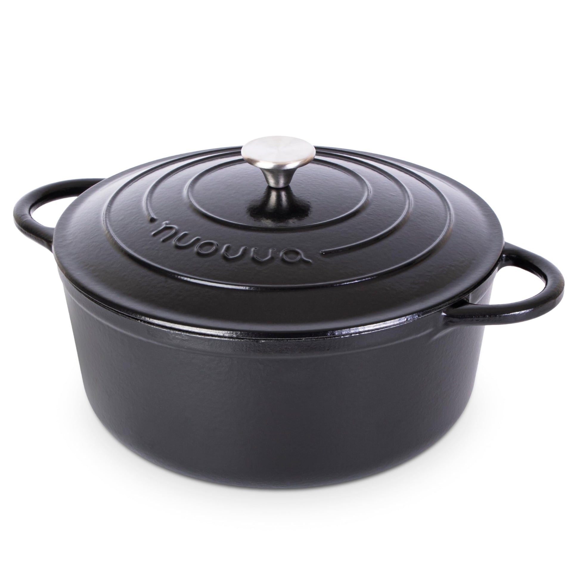 Nuovva - Horno holandés de hierro fundido con tapa - Cacerola esmaltada antiadherente - Utensilios de cocina resistente para horno holandés - Negro, 7.3 cuartos de galón, 30 cm