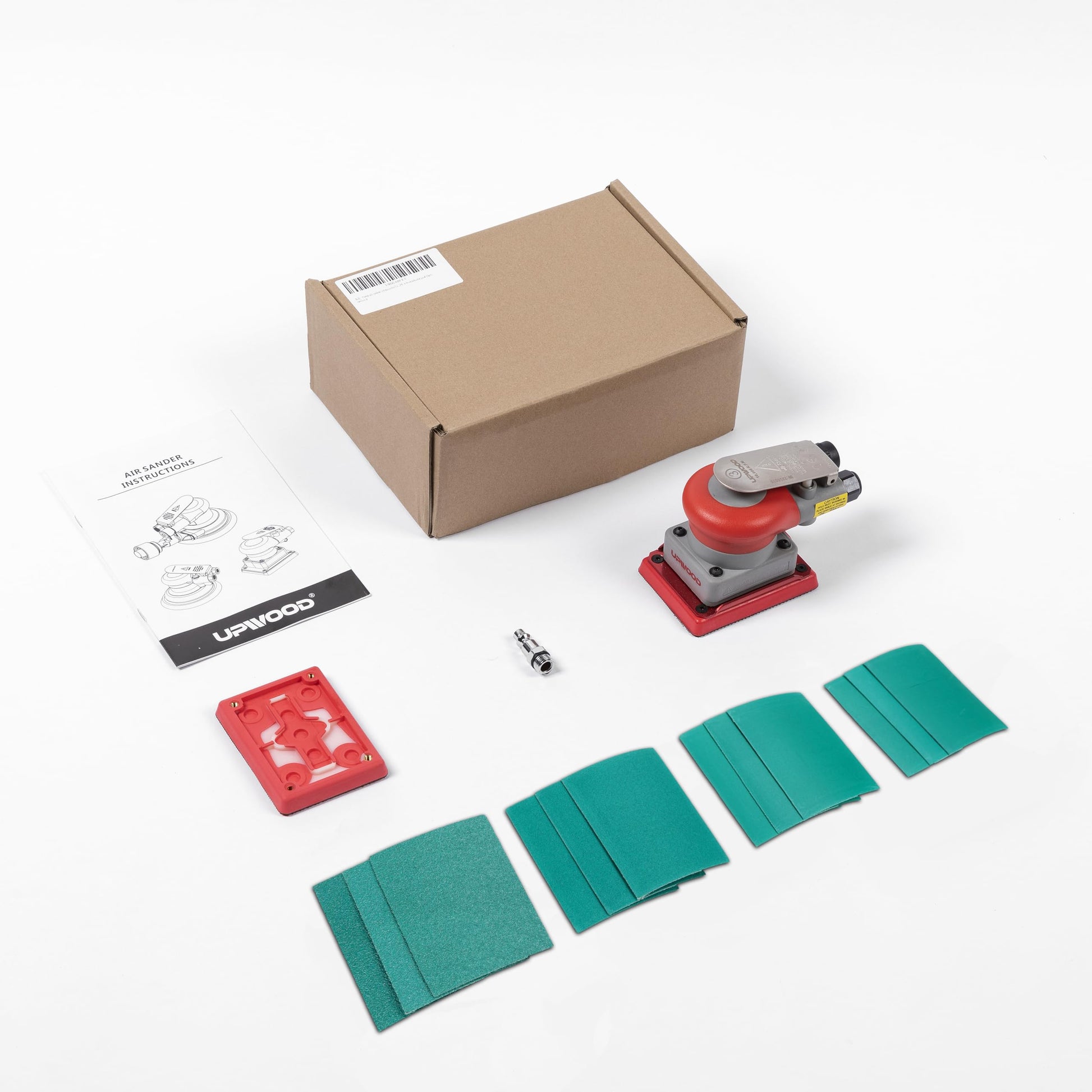 Lijadora orbital aleatoria neumática de 3 x 4 pulgadas, lijadora de palma ligera de 1/8 pulgadas (3 mm) de diámetro, órbita de 10000 rpm con almohadilla de respaldo adicional, 12 piezas de papel de