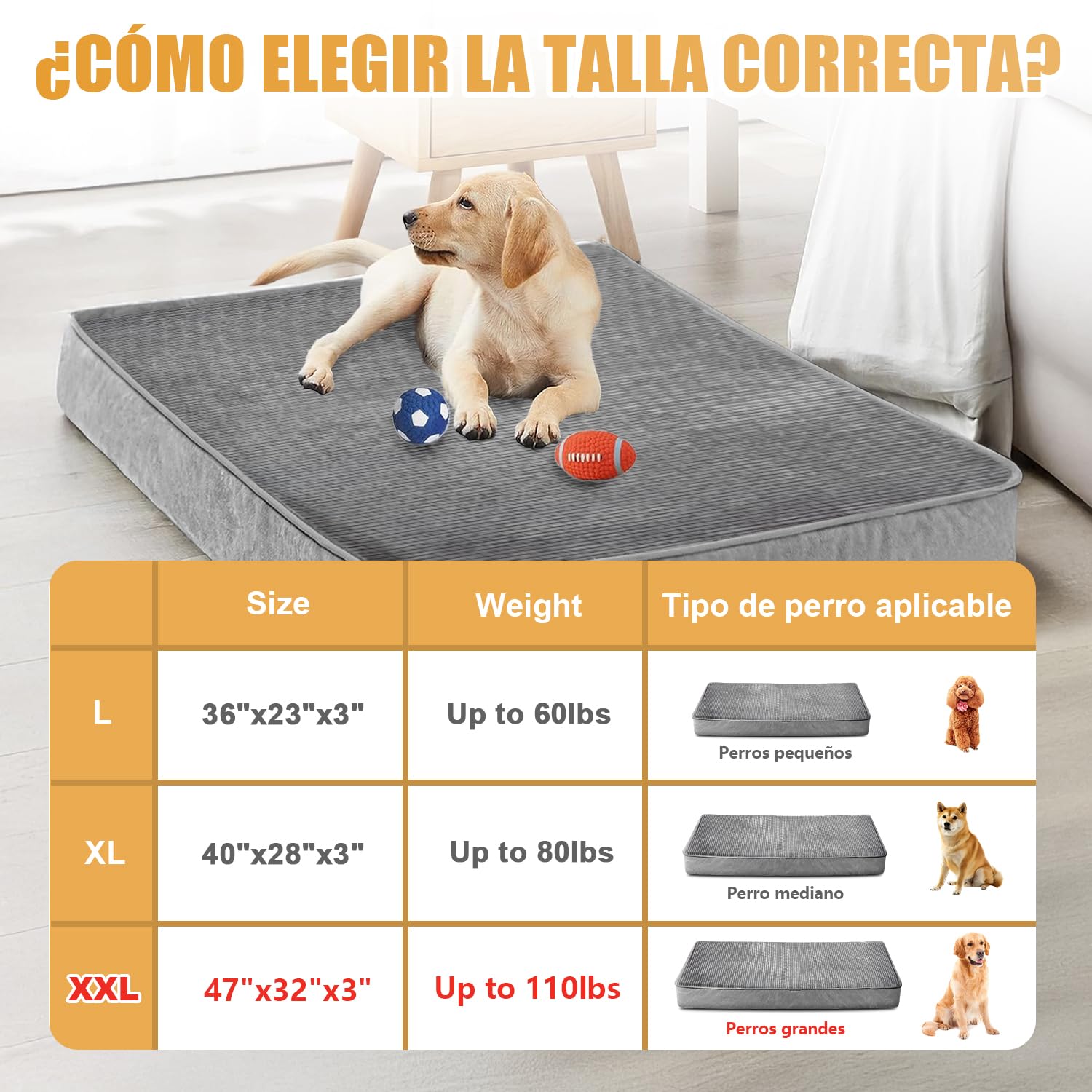 LINGLUCKY Cama para Perros Grande,120cm* 80cm Cama Ortopédica para Perros con Espuma Viscoelástica de Recuperación Lenta,XXL 47in Impermeable de Doble Cara Extraíble y Lavable con Base Antideslizante