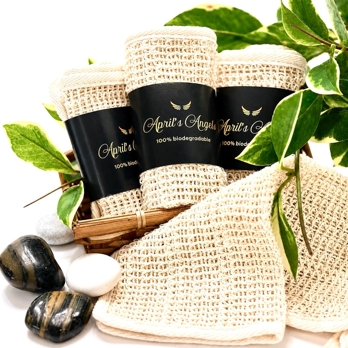 April's Angels Toallita de sisal 100% natural. Exfoliación suave para una piel más suave. Duradera y reutilizable para rostro y cuerpo. 100% biodegradable. Elimina las células muertas y la suciedad