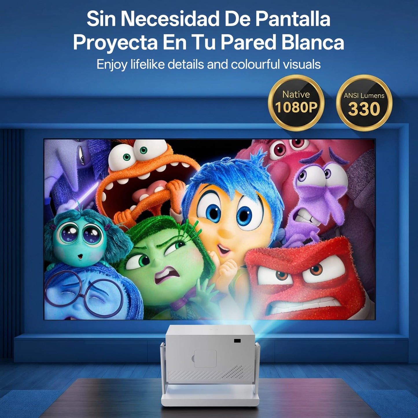 AOSO Proyector Portatil Ldeal para Ver Copa Mundial，1080P & 4K Proyectores Inteligente, 4000+ Apps con Prime Video, Estándar 300 ANSI Mini Proyector，Bluetooth5.2 & WiFi 6 con HDMI(Blanco